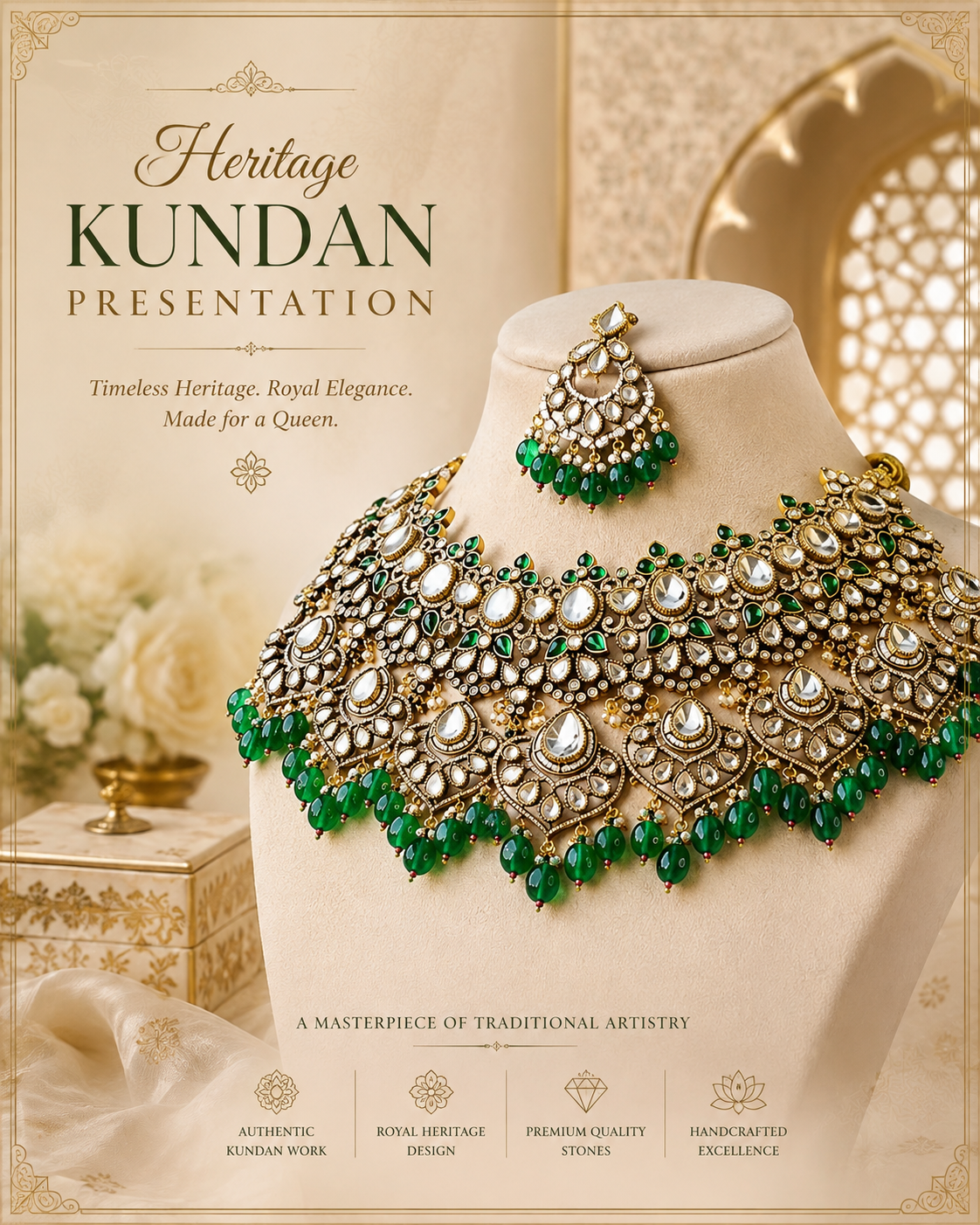 Heritage Kundan necklace set presentation