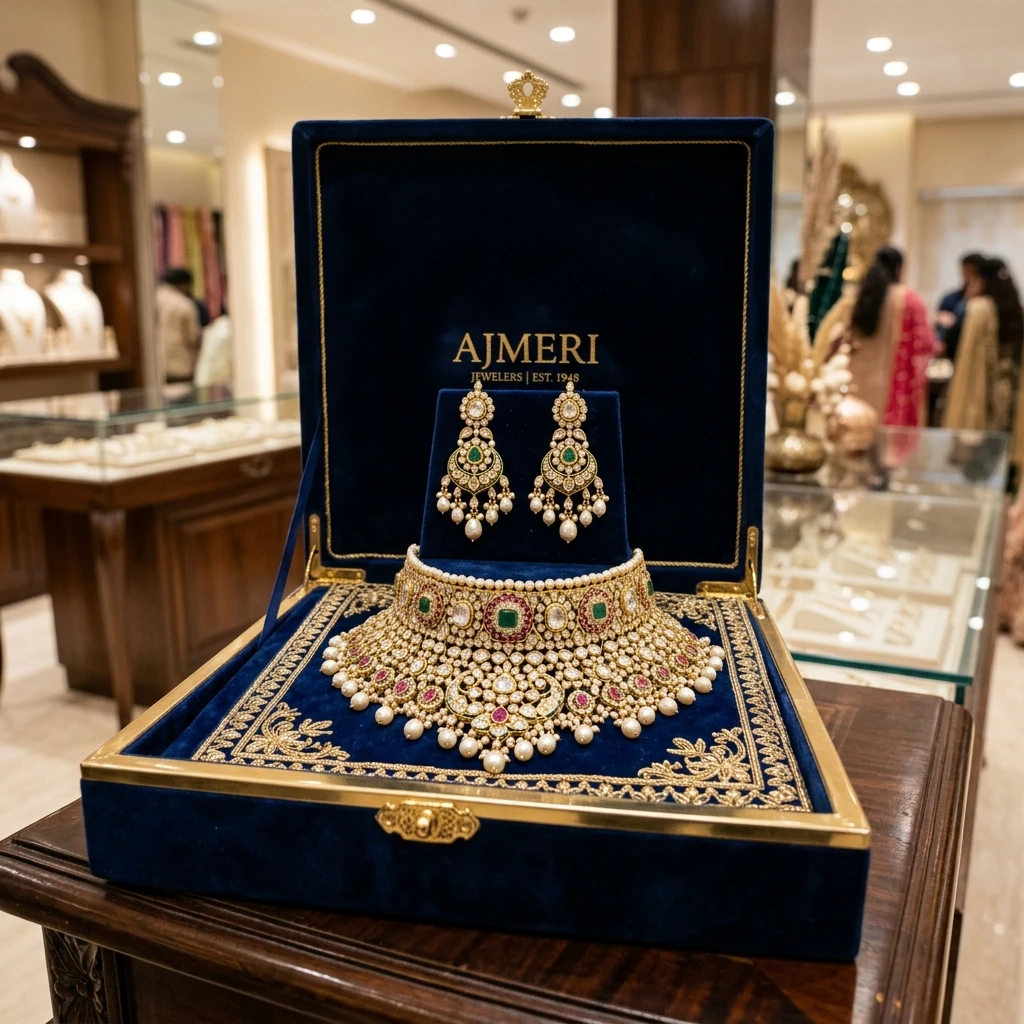Heritage Kundan necklace set presentation
